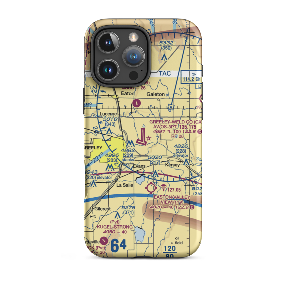 Greeley–Weld County Airport (GXY) VFR Sectional  Tough iPhone Case iPhone 16 Pro Max model shown