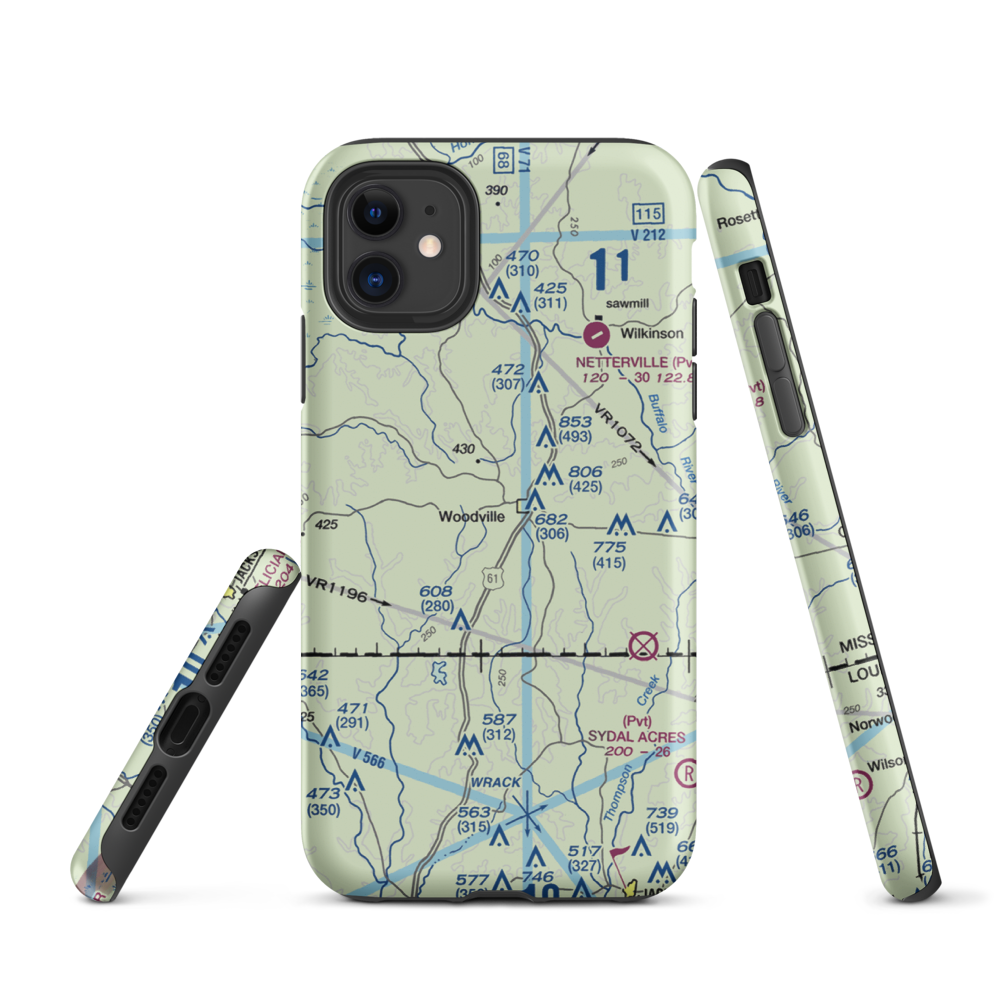 Green Acres Airport (12MS) VFR Sectional  Tough iPhone Case iPhone 11 model shown