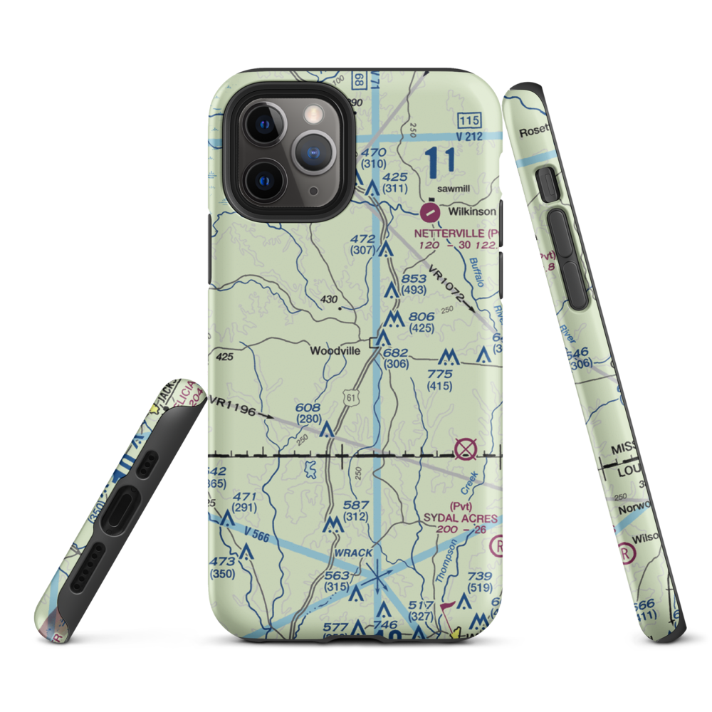 Green Acres Airport (12MS) VFR Sectional  Tough iPhone Case iPhone 11 Pro model shown