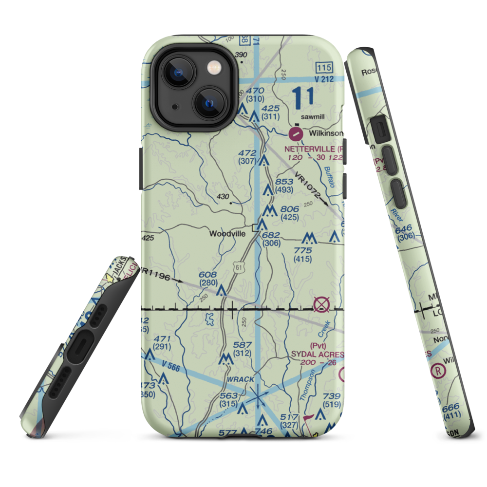 Green Acres Airport (12MS) VFR Sectional  Tough iPhone Case iPhone 14 Plus model shown