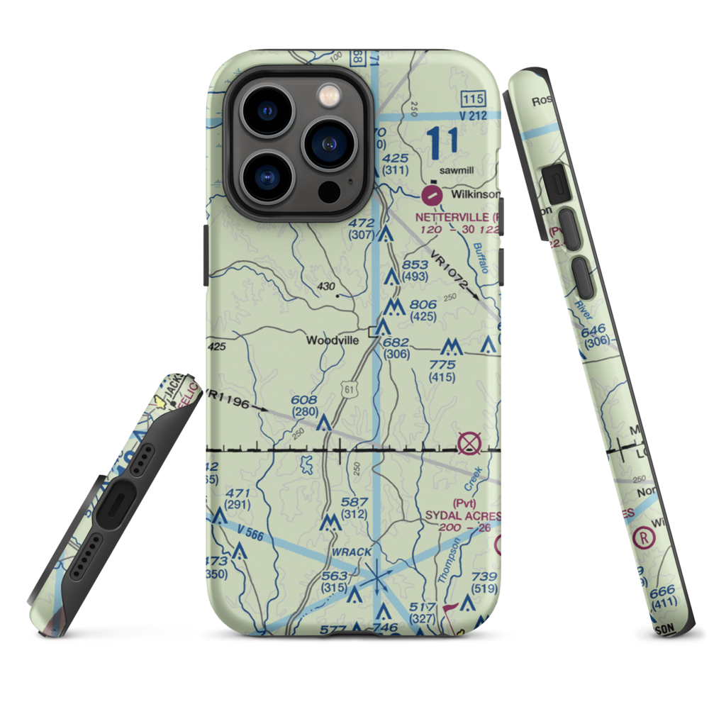 Green Acres Airport (12MS) VFR Sectional  Tough iPhone Case iPhone 14 Pro Max model shown