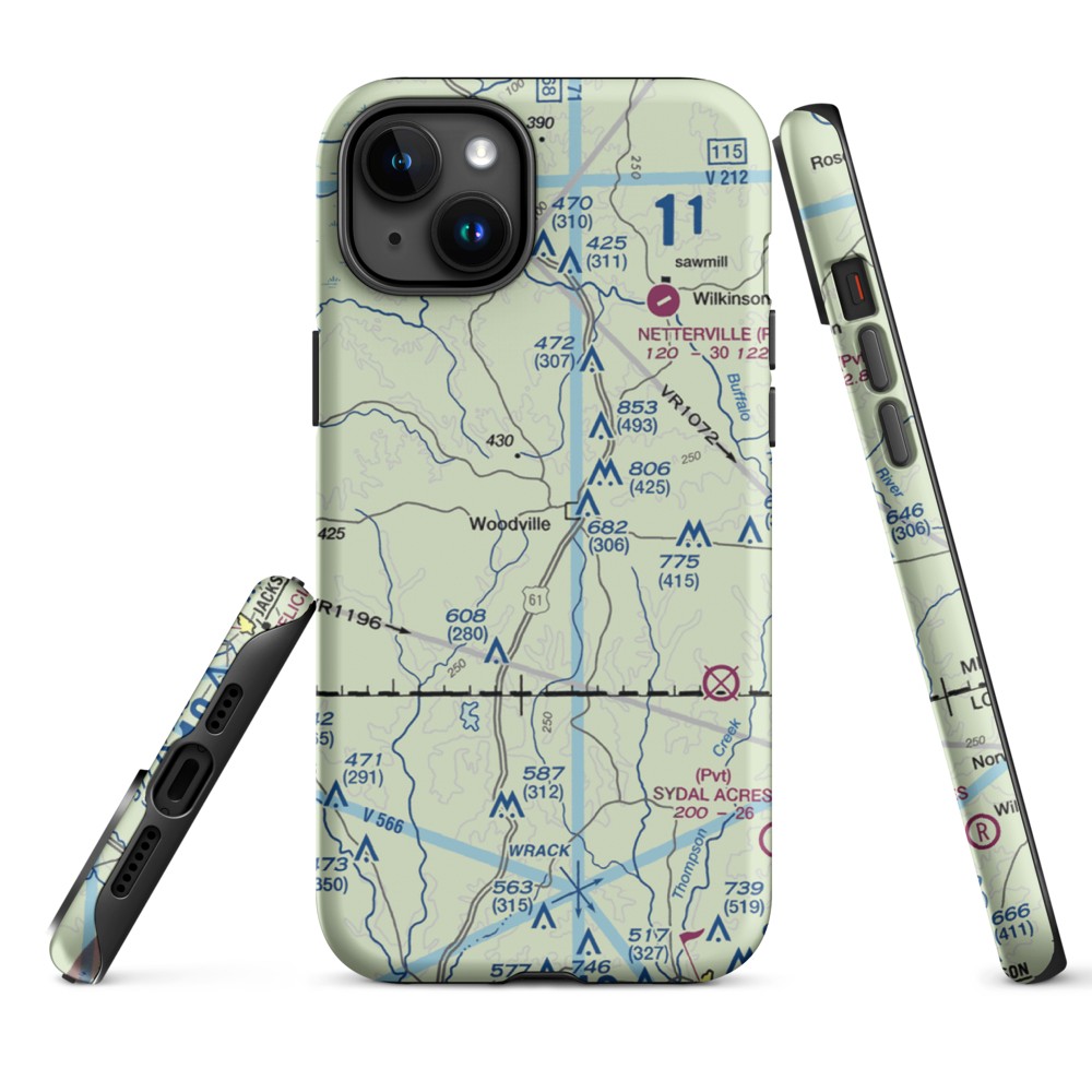 Green Acres Airport (12MS) VFR Sectional  Tough iPhone Case iPhone 15 Plus model shown