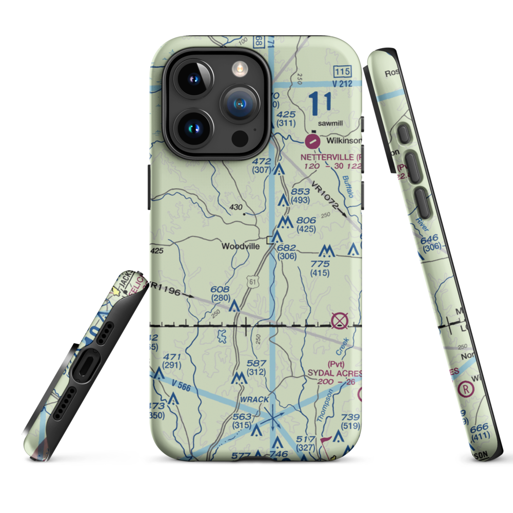 Green Acres Airport (12MS) VFR Sectional  Tough iPhone Case iPhone 15 Pro Max model shown