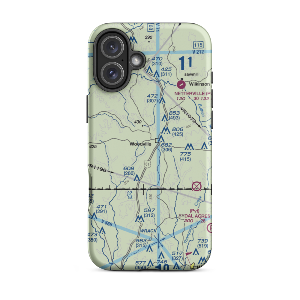 Green Acres Airport (12MS) VFR Sectional  Tough iPhone Case iPhone 16 Plus model shown