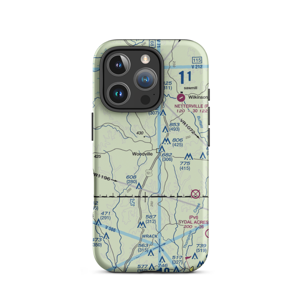 Green Acres Airport (12MS) VFR Sectional  Tough iPhone Case iPhone 16 Pro model shown