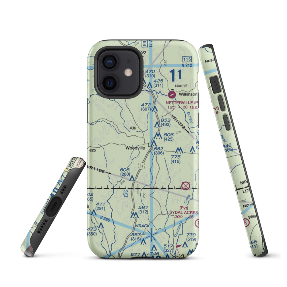 Green Acres Airport (12MS) VFR Sectional  Tough iPhone Case iPhone 12 model shown