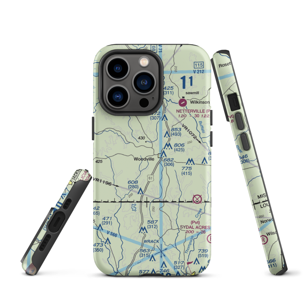 Green Acres Airport (12MS) VFR Sectional  Tough iPhone Case iPhone 13 Pro model shown