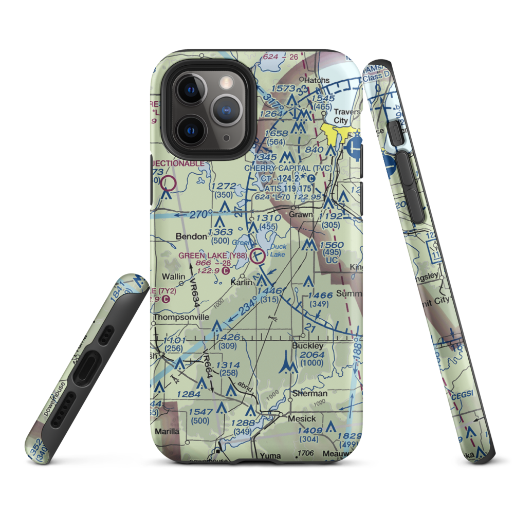 Green Lake Airport (Y88) VFR Sectional  Tough iPhone Case iPhone 11 Pro model shown