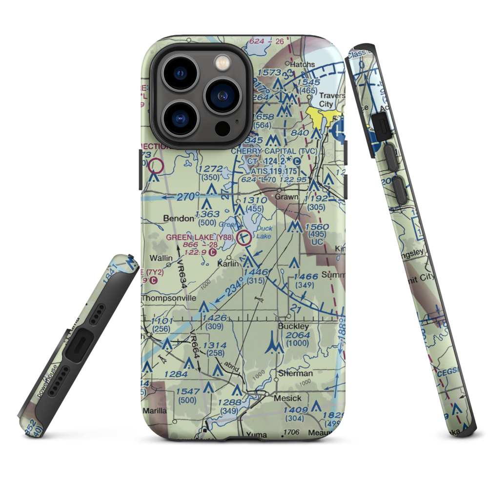 Green Lake Airport (Y88) VFR Sectional  Tough iPhone Case iPhone 13 Pro Max model shown