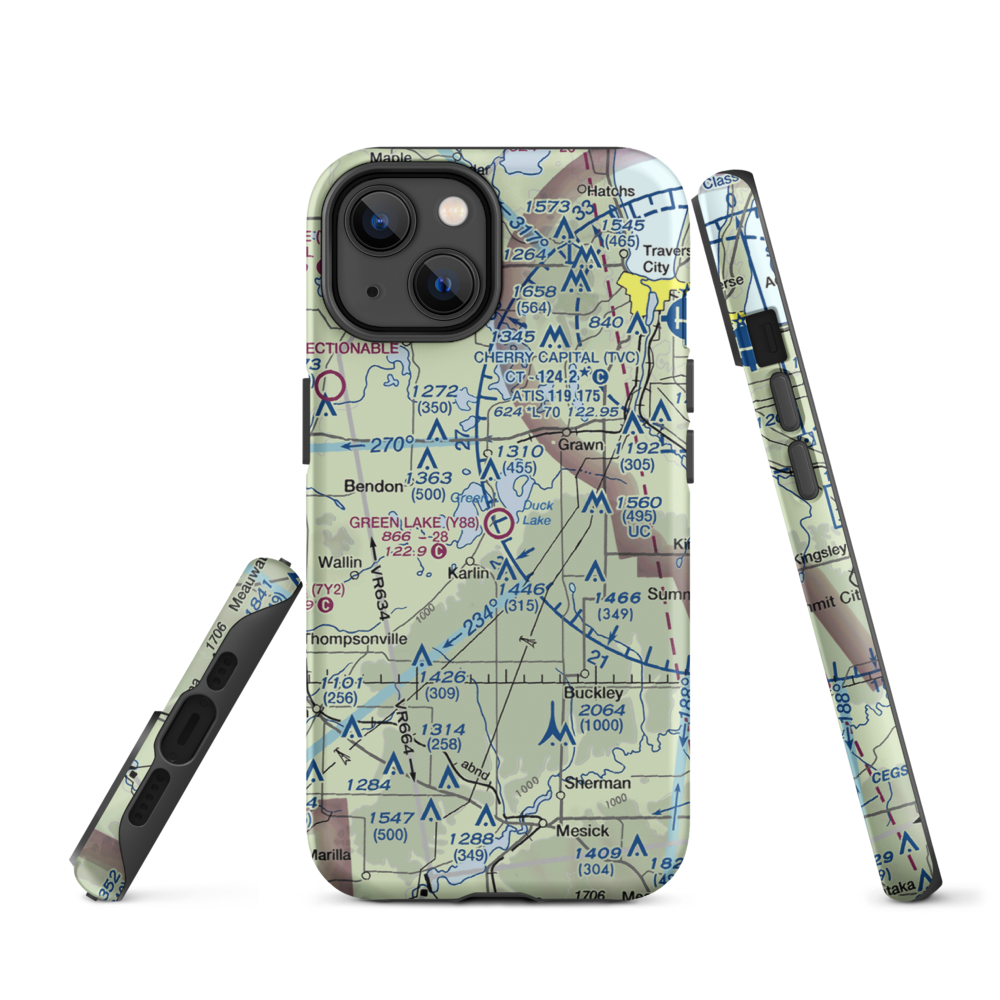 Green Lake Airport (Y88) VFR Sectional  Tough iPhone Case iPhone 14 model shown