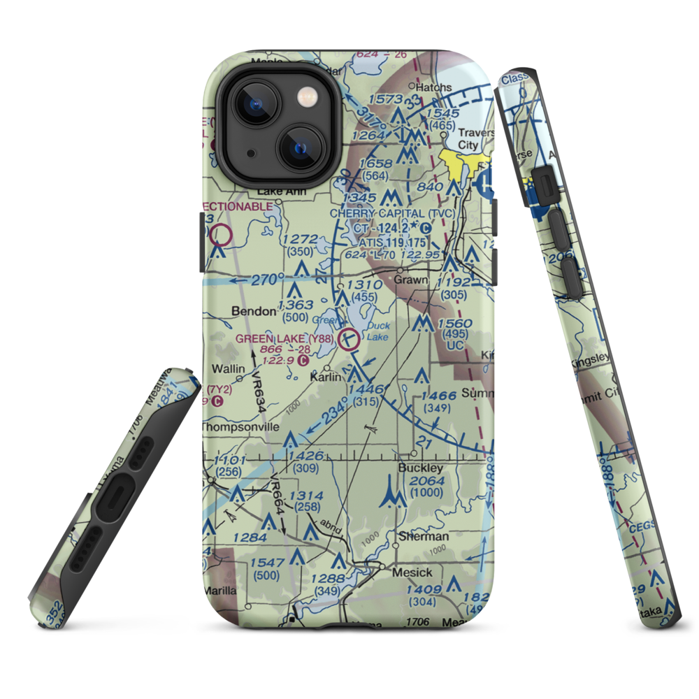 Green Lake Airport (Y88) VFR Sectional  Tough iPhone Case iPhone 14 Plus model shown