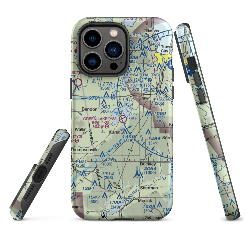 Green Lake Airport (Y88) VFR Sectional  Tough iPhone Case iPhone 14 Pro Max model shown