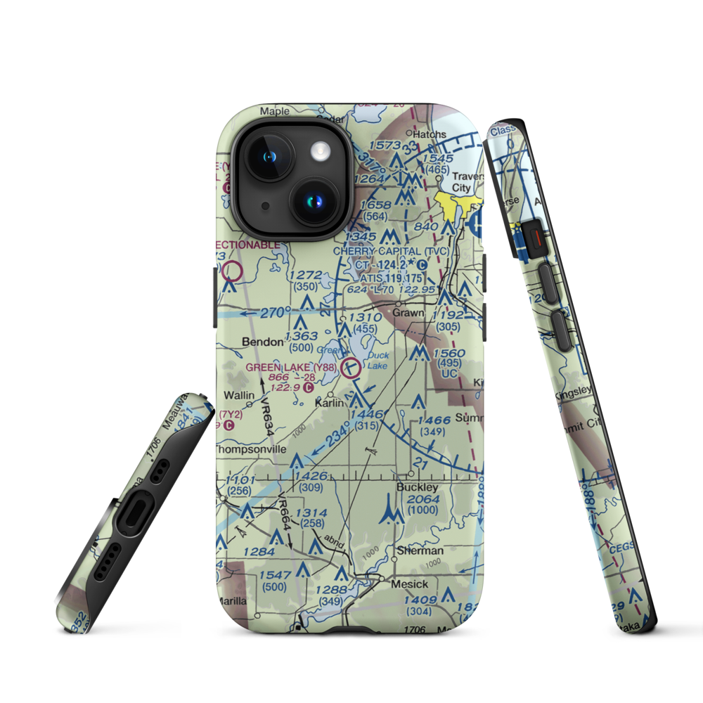 Green Lake Airport (Y88) VFR Sectional  Tough iPhone Case iPhone 15 model shown