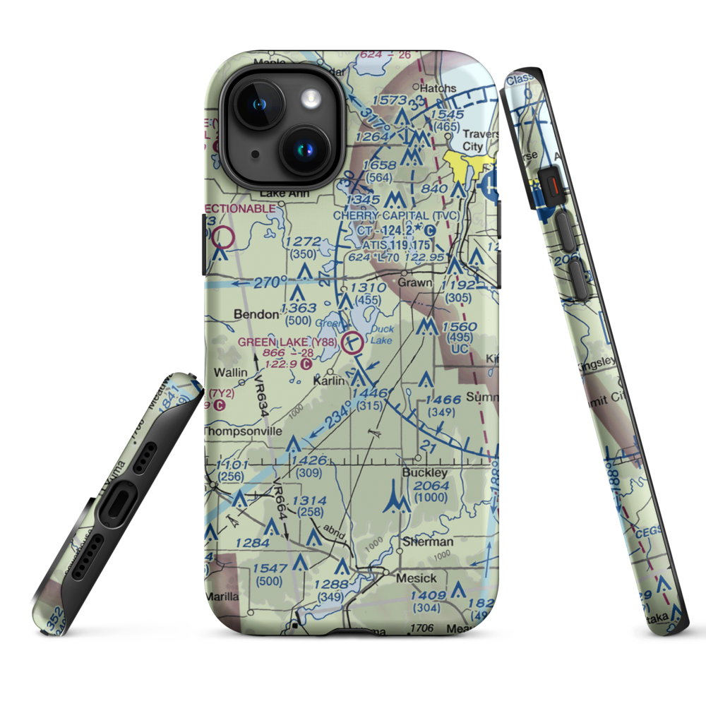 Green Lake Airport (Y88) VFR Sectional  Tough iPhone Case iPhone 15 Plus model shown