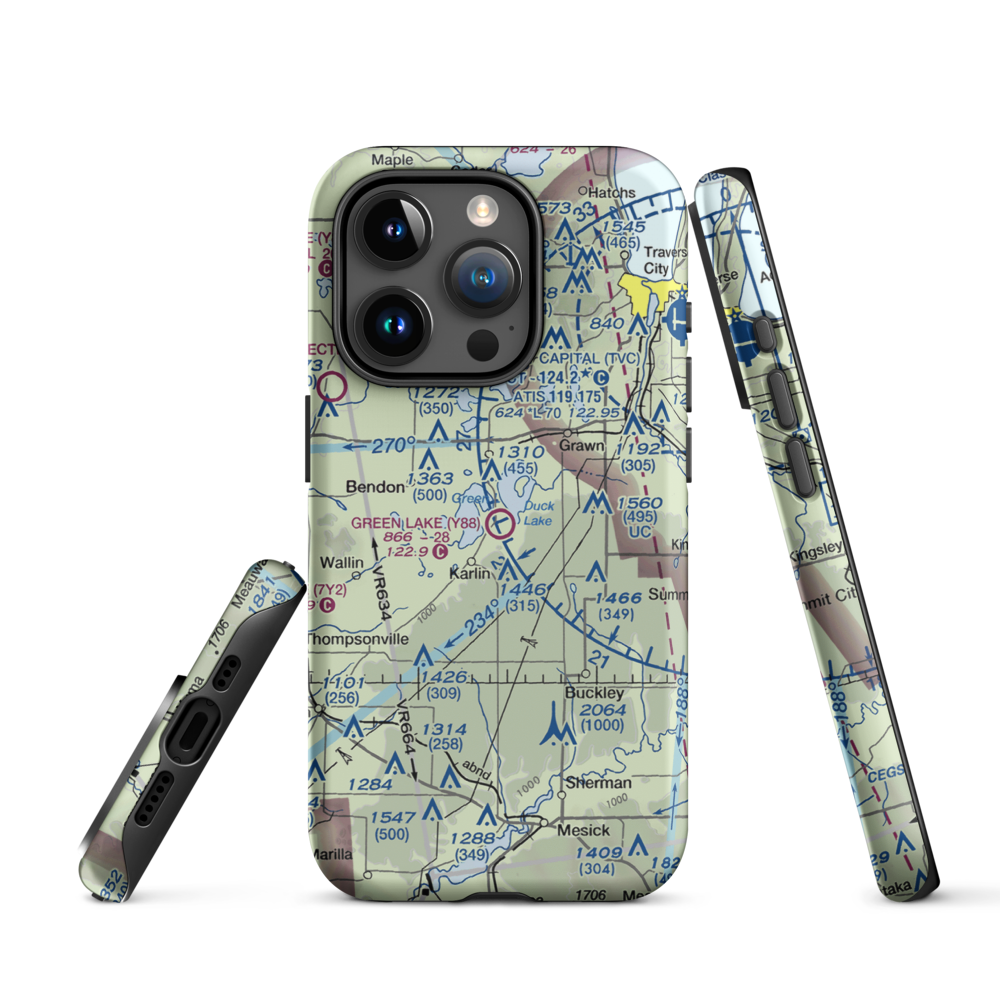 Green Lake Airport (Y88) VFR Sectional  Tough iPhone Case iPhone 15 Pro model shown