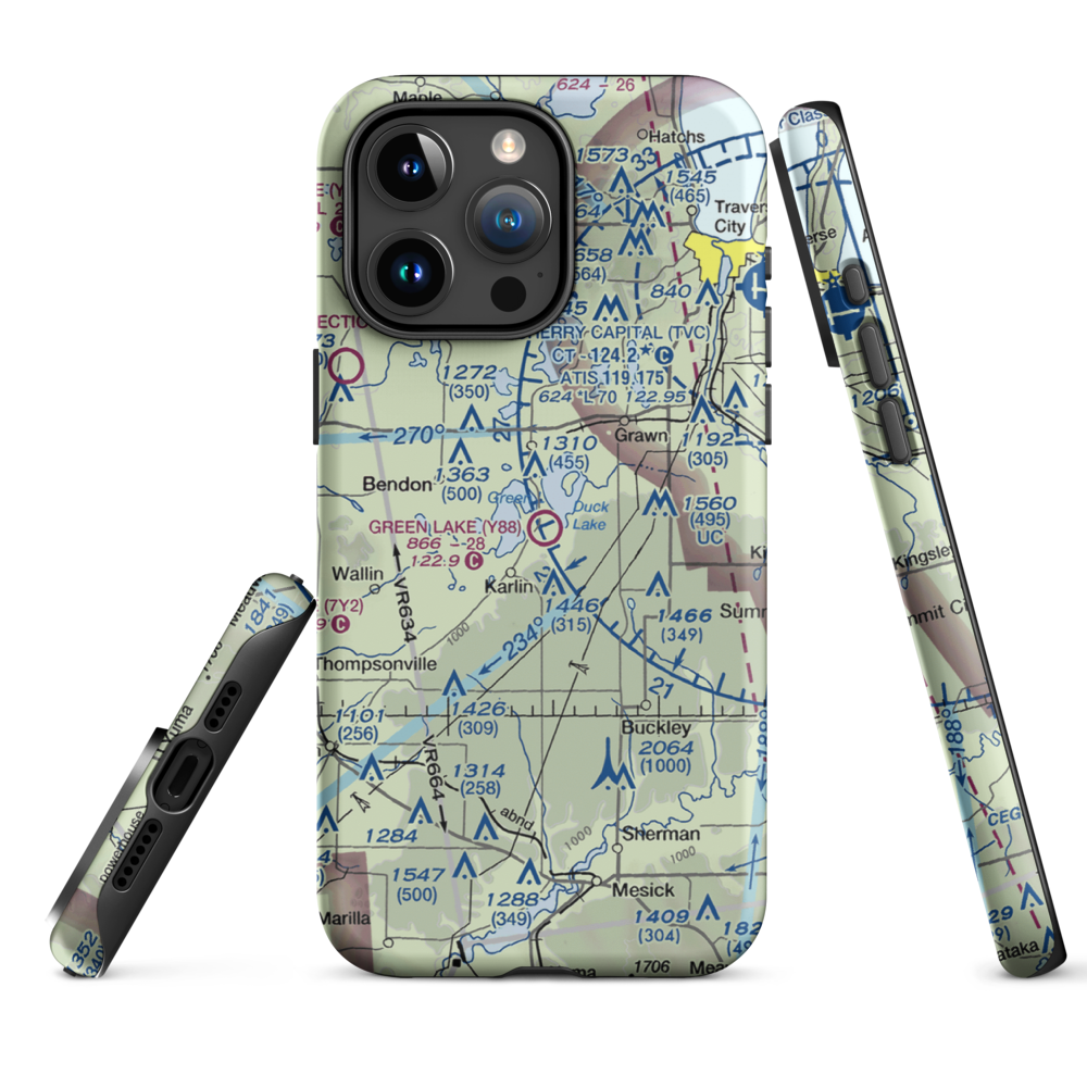 Green Lake Airport (Y88) VFR Sectional  Tough iPhone Case iPhone 15 Pro Max model shown