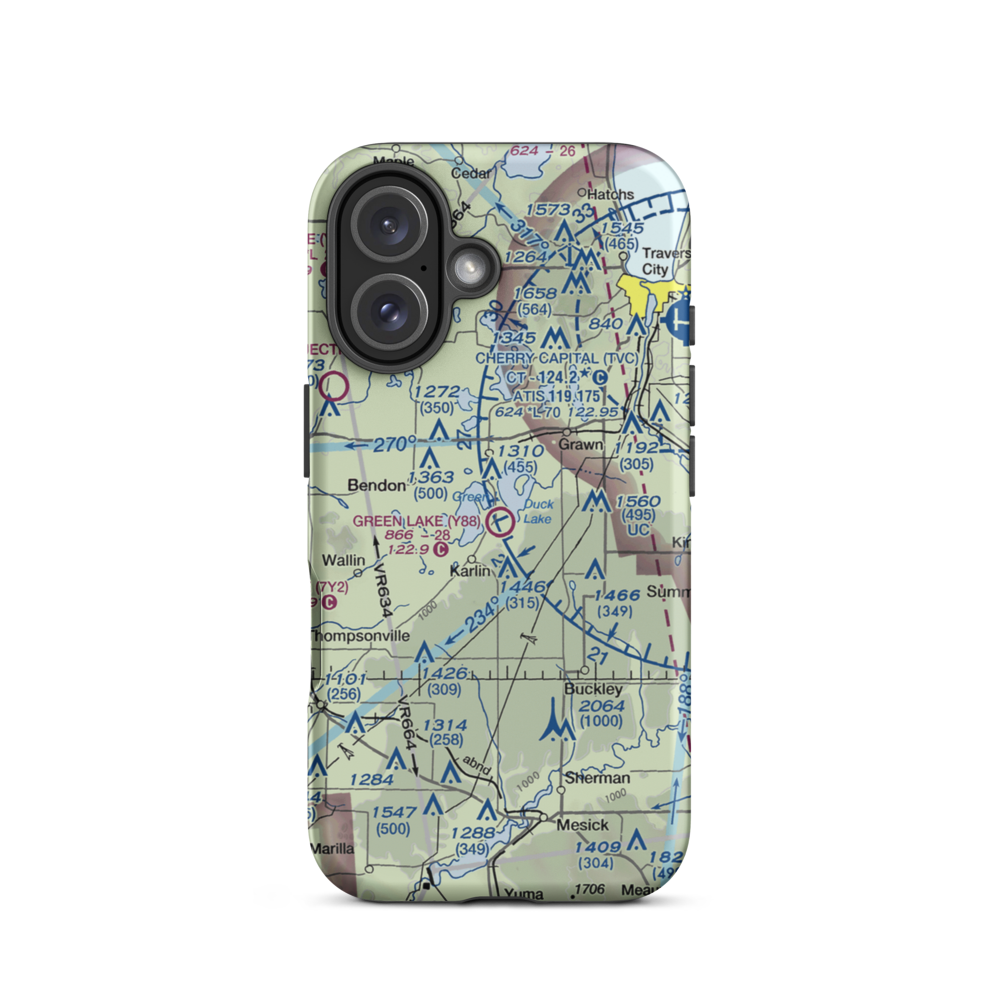 Green Lake Airport (Y88) VFR Sectional  Tough iPhone Case iPhone 16 model shown