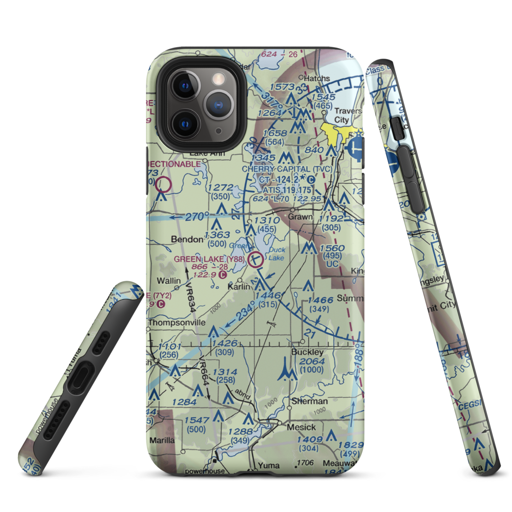Green Lake Airport (Y88) VFR Sectional  Tough iPhone Case iPhone 11 Pro Max model shown