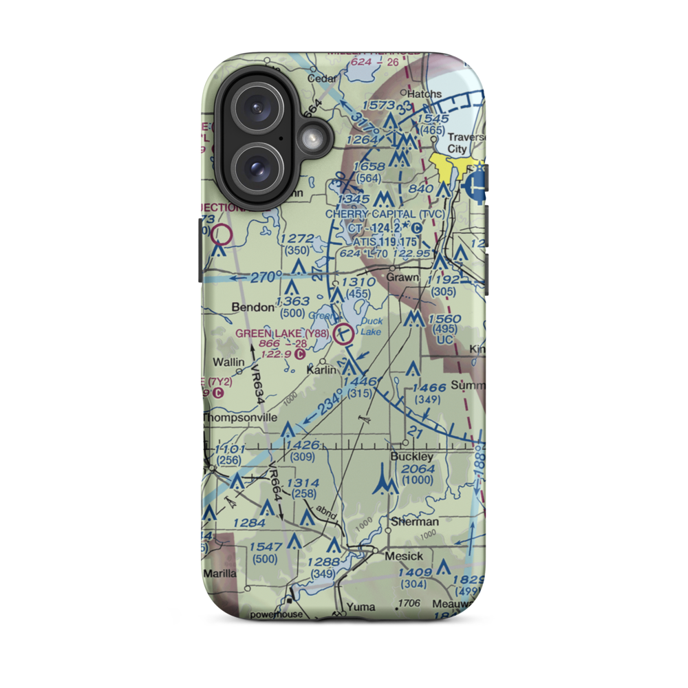 Green Lake Airport (Y88) VFR Sectional  Tough iPhone Case iPhone 16 Plus model shown