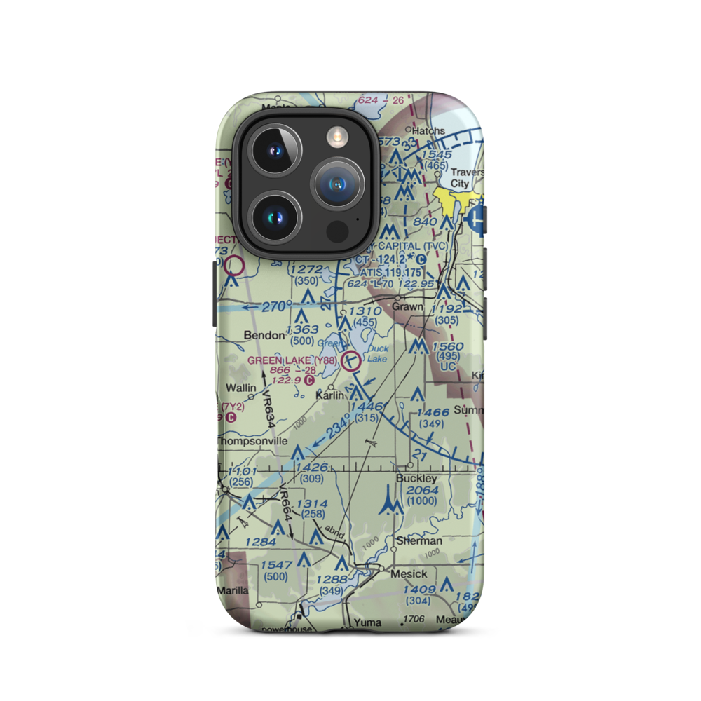 Green Lake Airport (Y88) VFR Sectional  Tough iPhone Case iPhone 16 Pro model shown