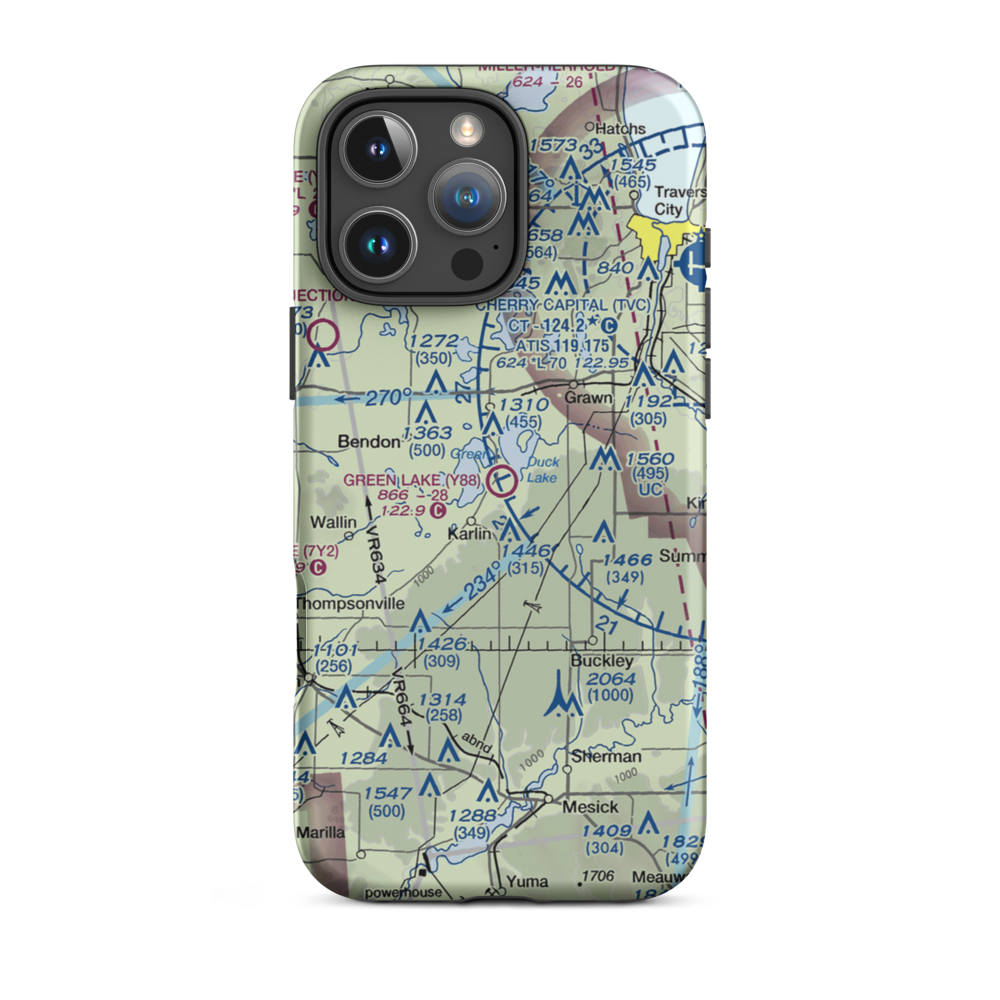 Green Lake Airport (Y88) VFR Sectional  Tough iPhone Case iPhone 16 Pro Max model shown