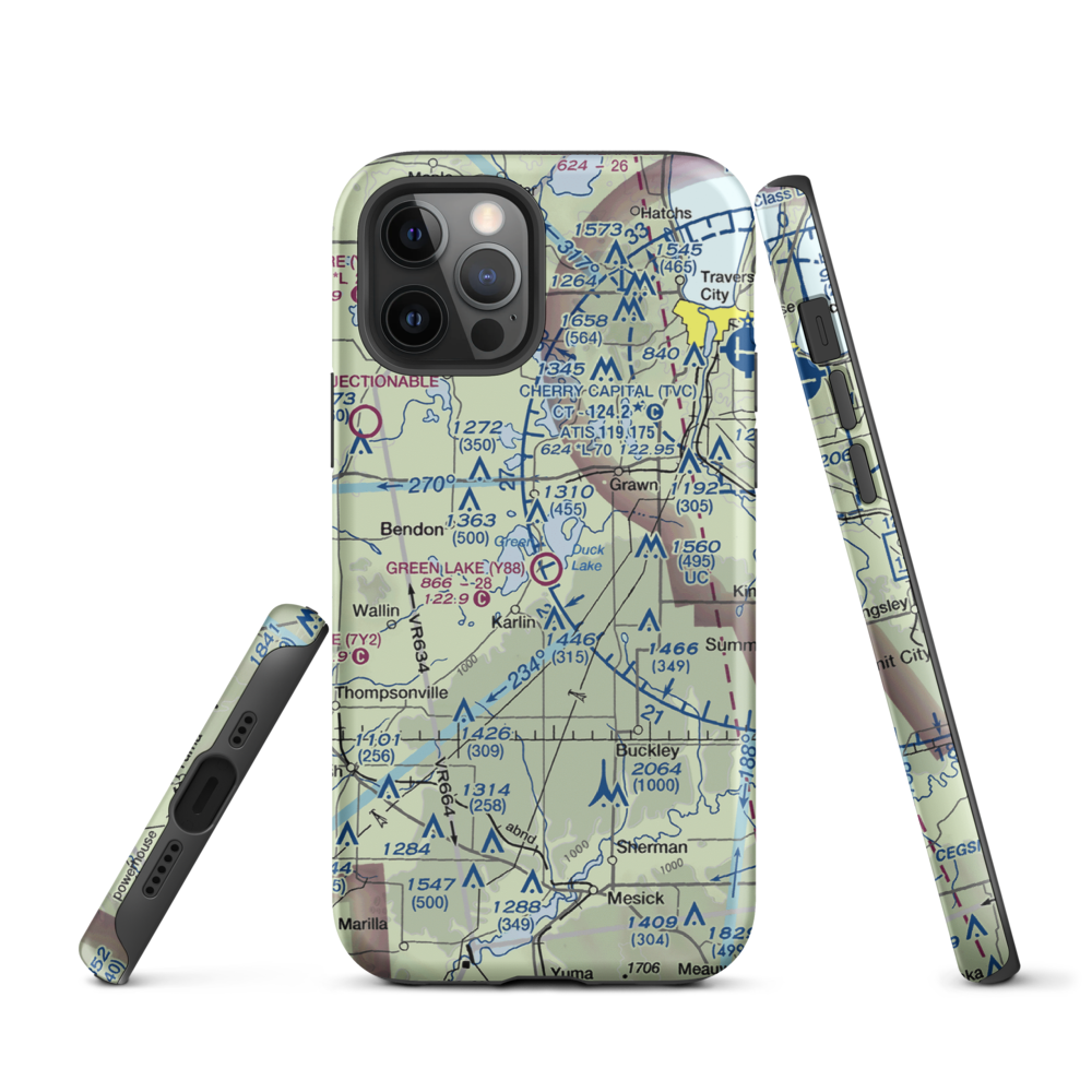 Green Lake Airport (Y88) VFR Sectional  Tough iPhone Case iPhone 12 Pro model shown