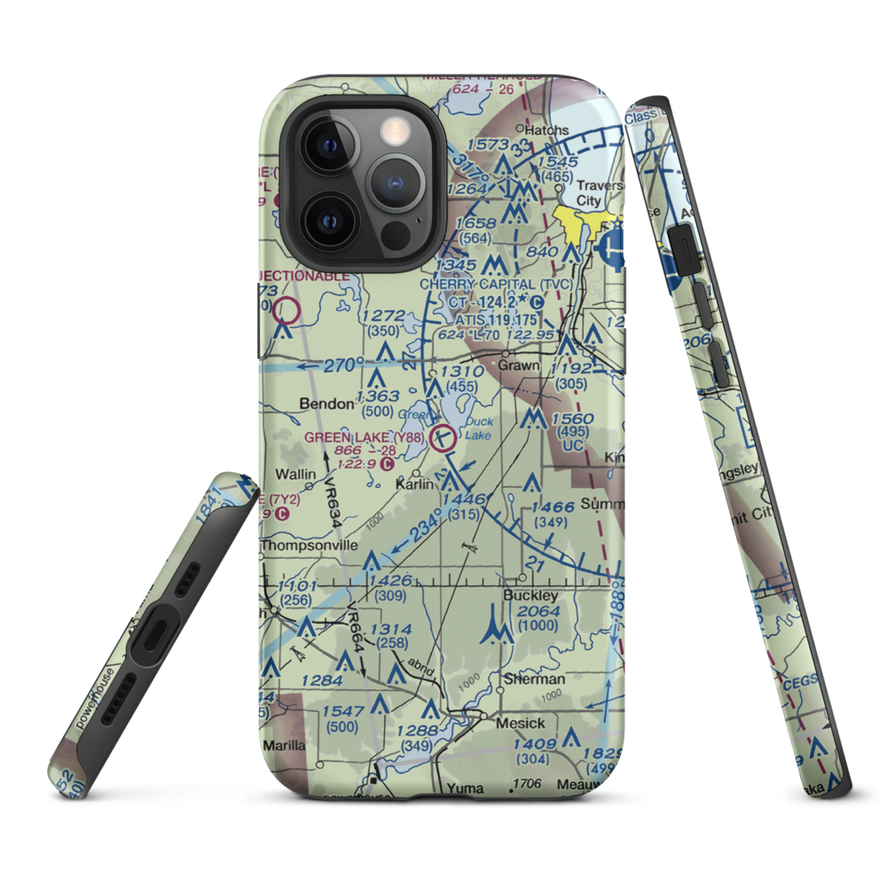 Green Lake Airport (Y88) VFR Sectional  Tough iPhone Case iPhone 12 Pro Max model shown