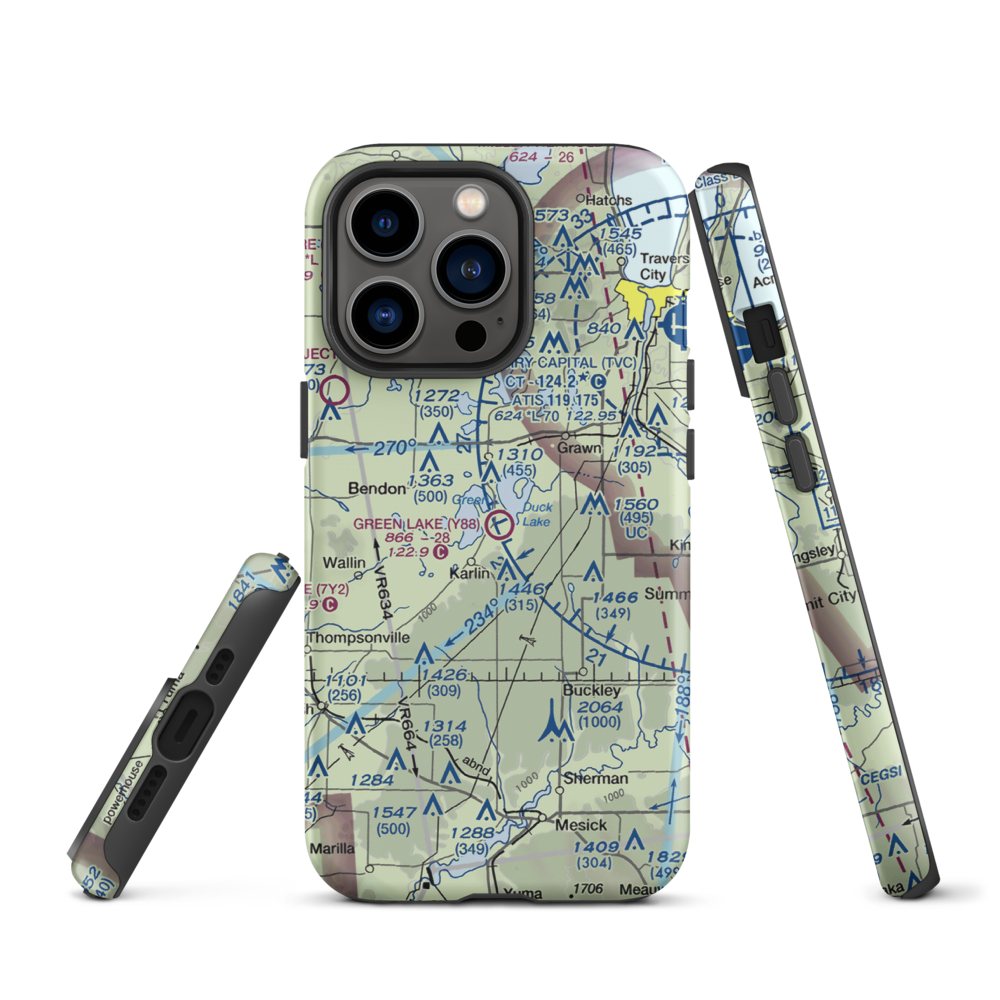 Green Lake Airport (Y88) VFR Sectional  Tough iPhone Case iPhone 13 Pro model shown