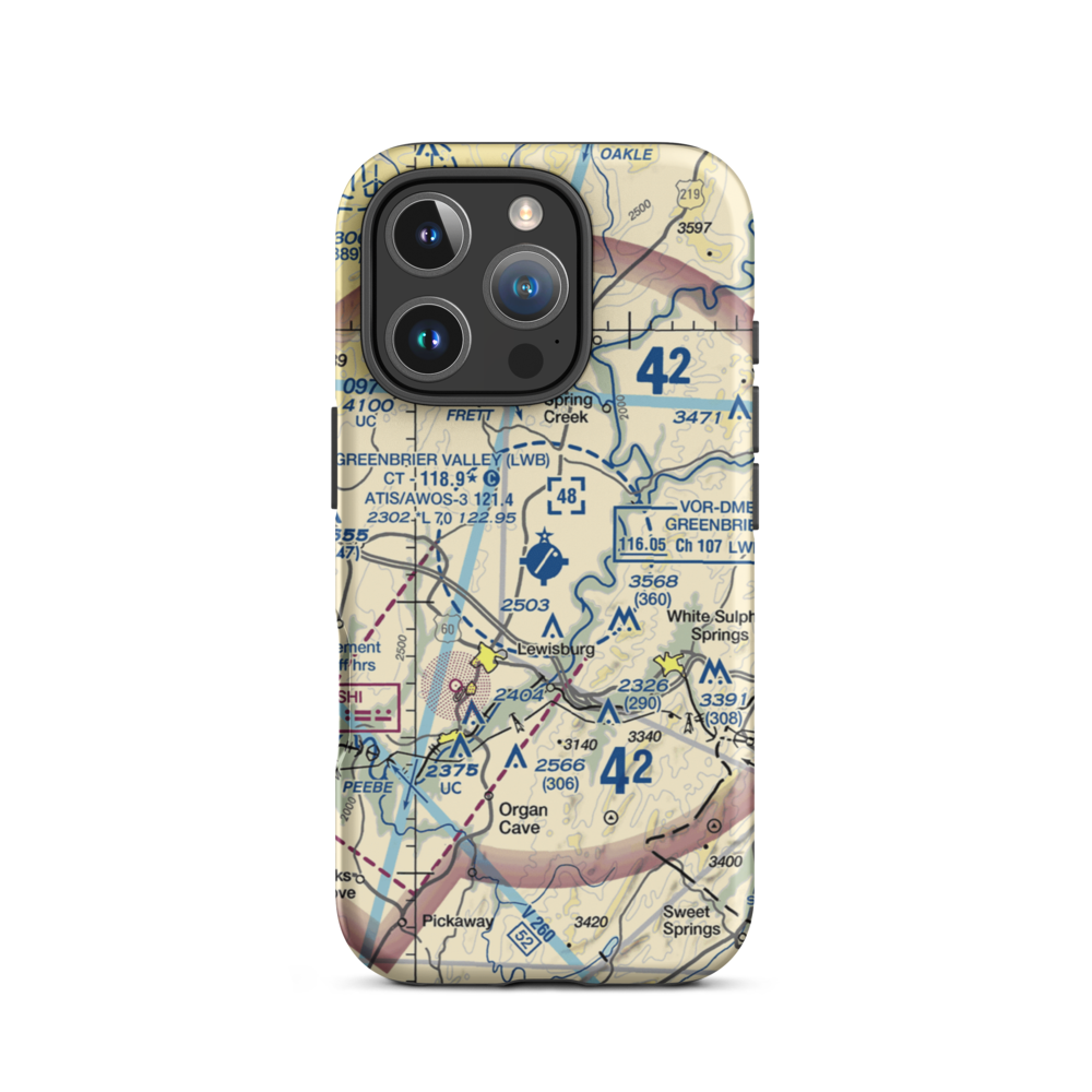 Greenbrier Valley Airport (LWB) VFR Sectional  Tough iPhone Case iPhone 16 Pro model shown