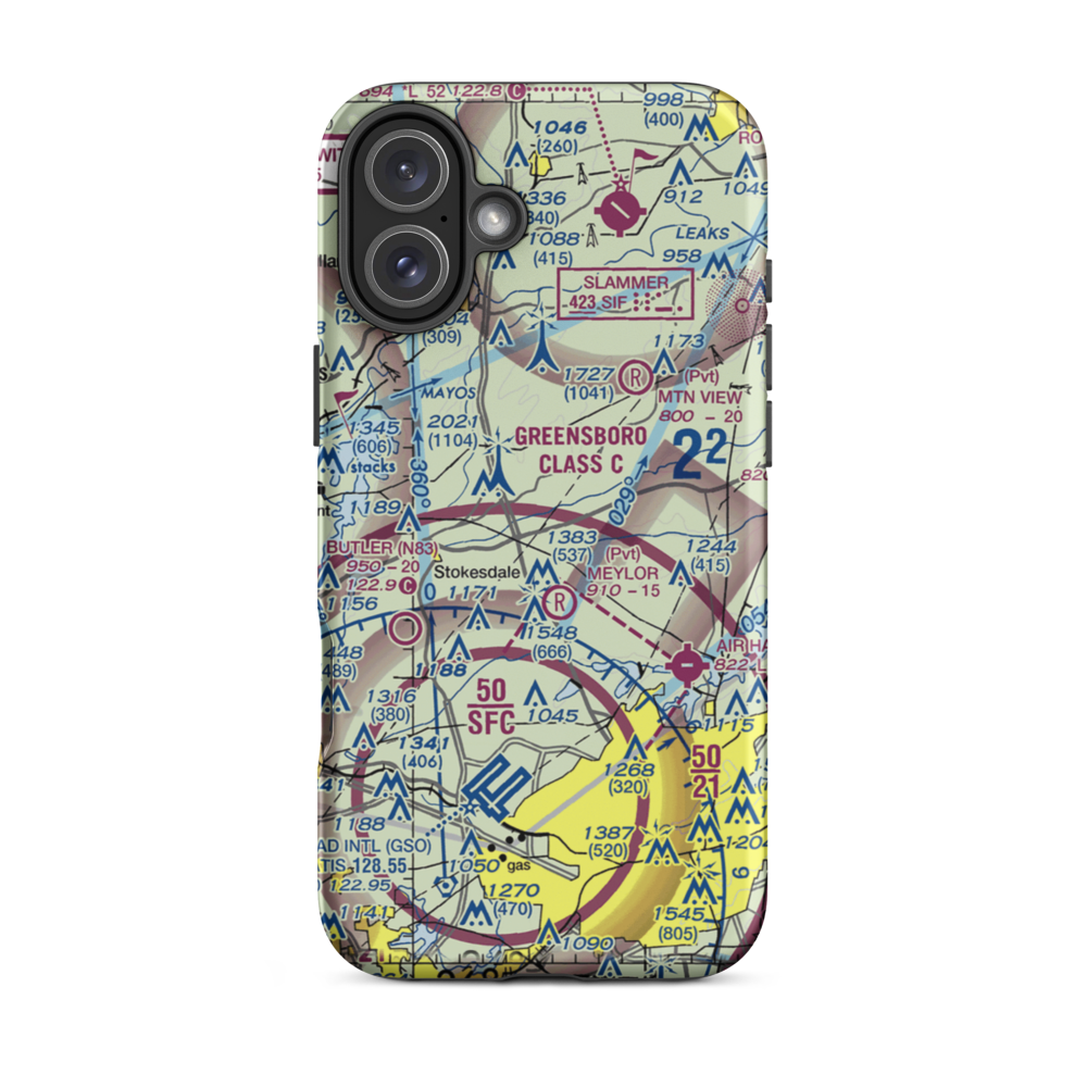 Greensboro North Airport (36NC) VFR Sectional  Tough iPhone Case iPhone 16 Plus model shown