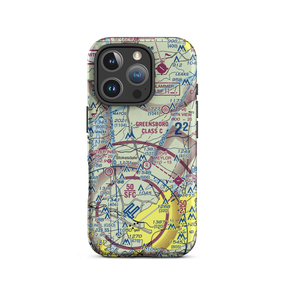Greensboro North Airport (36NC) VFR Sectional  Tough iPhone Case iPhone 16 Pro model shown