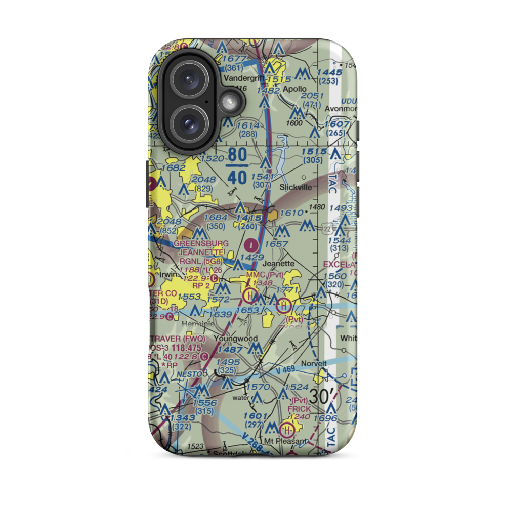 Greensburg Jeannette Regional Airport (5G8) VFR Sectional  Tough iPhone Case iPhone 16 Plus model shown