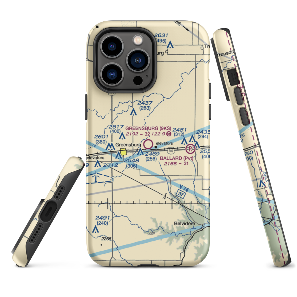 Greensburg Municipal Airport (9KS) VFR Sectional  Tough iPhone Case iPhone 14 Pro Max model shown