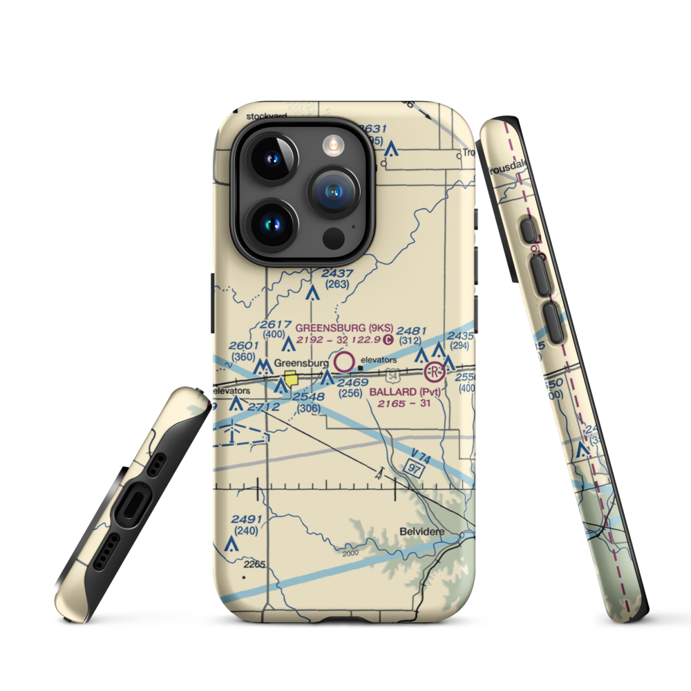 Greensburg Municipal Airport (9KS) VFR Sectional  Tough iPhone Case iPhone 15 Pro model shown