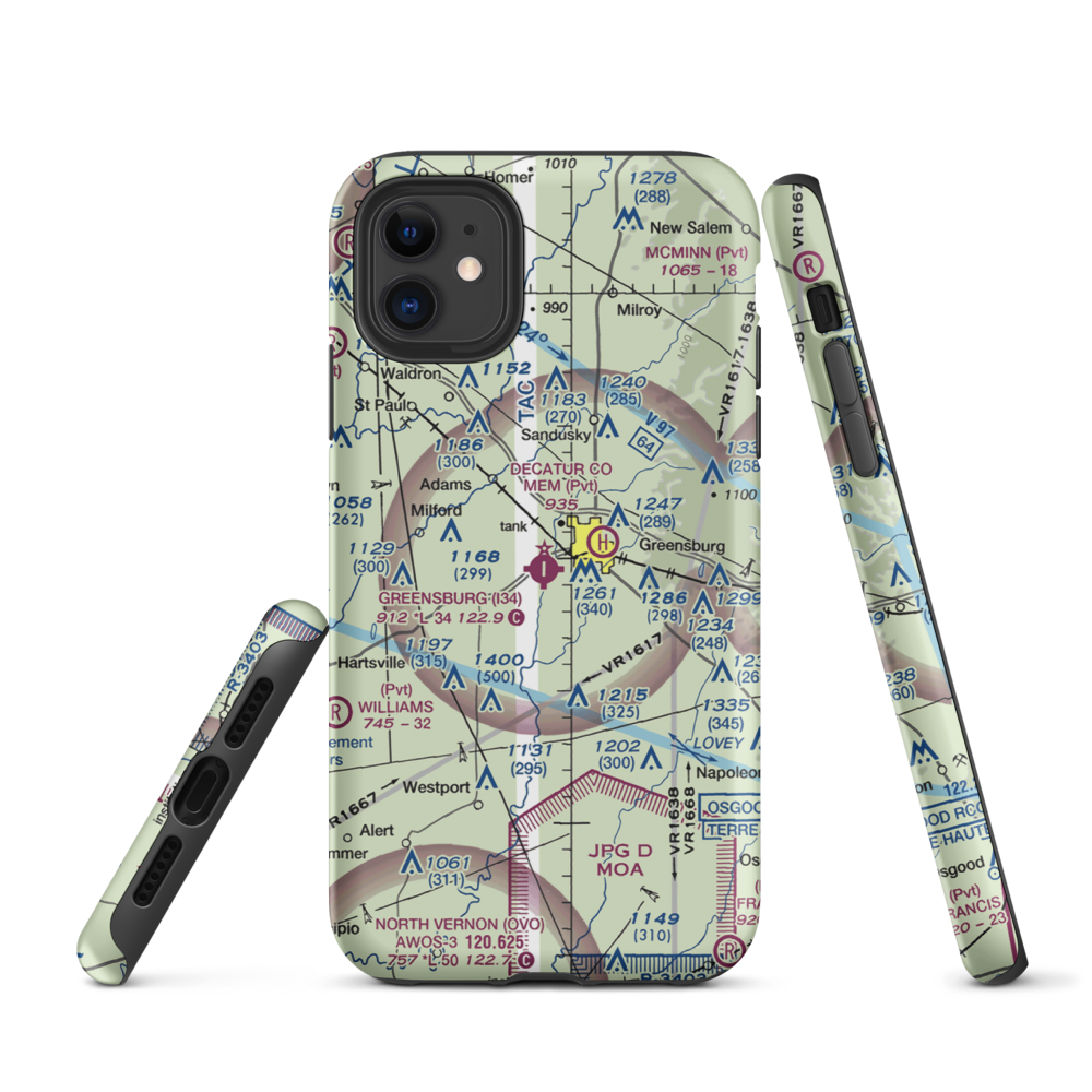 Greensburg Municipal Airport (I34) VFR Sectional  Tough iPhone Case iPhone 11 model shown