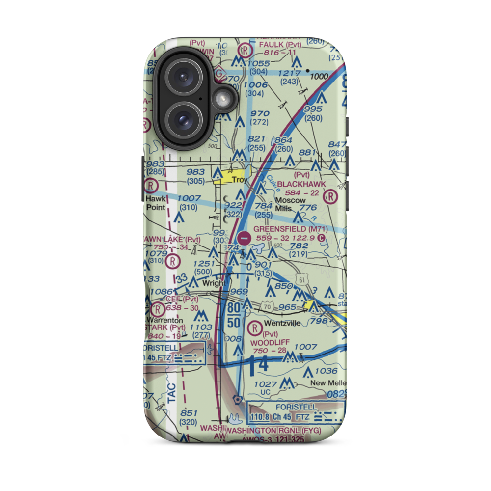 Greensfield Airport (M71) VFR Sectional  Tough iPhone Case iPhone 16 Plus model shown
