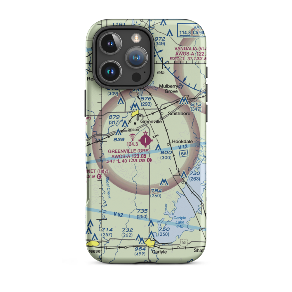 Greenville Airport (GRE) VFR Sectional  Tough iPhone Case iPhone 16 Pro Max model shown