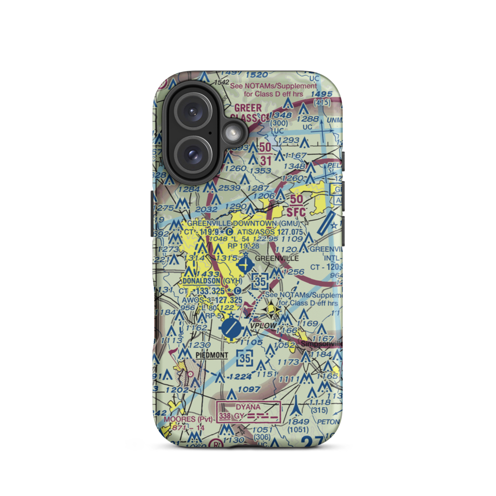 Greenville Downtown Airport (GMU) VFR Sectional  Tough iPhone Case iPhone 16 model shown