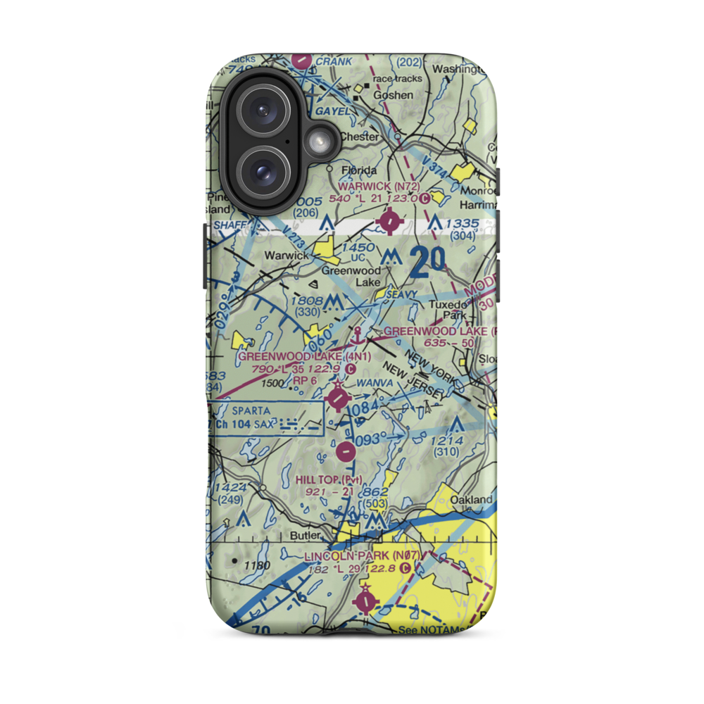 Greenwood Lake Seaplane Base (6NJ7) VFR Sectional  Tough iPhone Case iPhone 16 Plus model shown