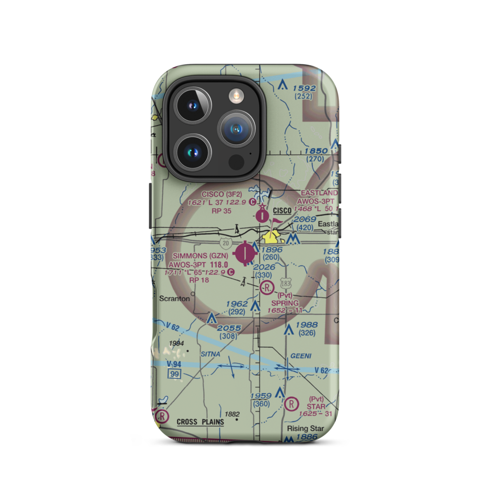 Gregory M. Simmons Memorial Airport (GZN) VFR Sectional  Tough iPhone Case iPhone 16 Pro model shown