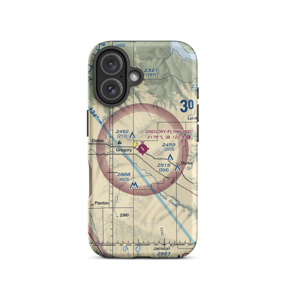 Gregory Municipal Airport - Flynn Field (9D1) VFR Sectional  Tough iPhone Case iPhone 16 model shown