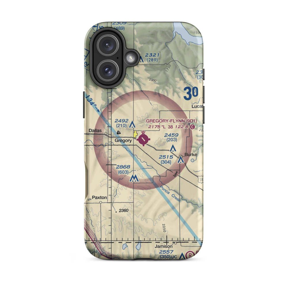 Gregory Municipal Airport - Flynn Field (9D1) VFR Sectional  Tough iPhone Case iPhone 16 Plus model shown