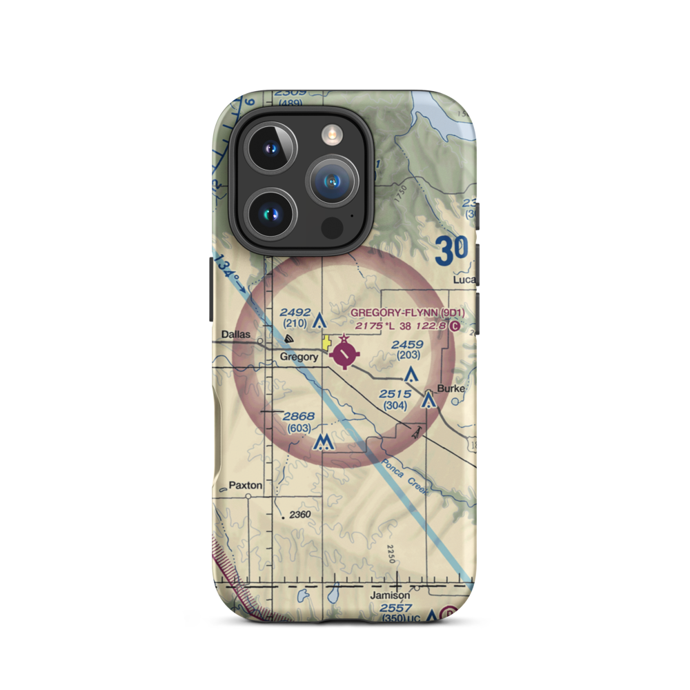 Gregory Municipal Airport - Flynn Field (9D1) VFR Sectional  Tough iPhone Case iPhone 16 Pro model shown