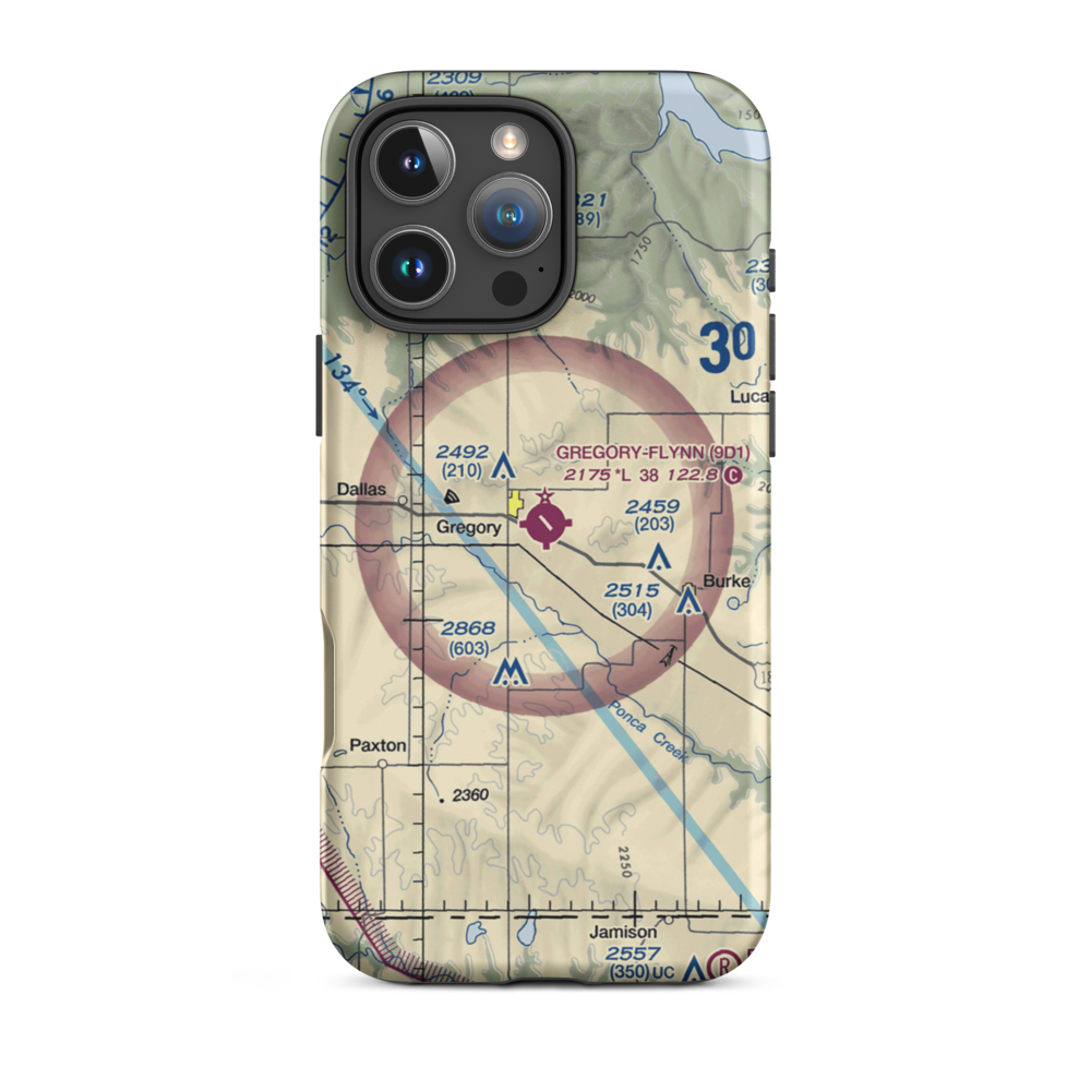 Gregory Municipal Airport - Flynn Field (9D1) VFR Sectional  Tough iPhone Case iPhone 16 Pro Max model shown