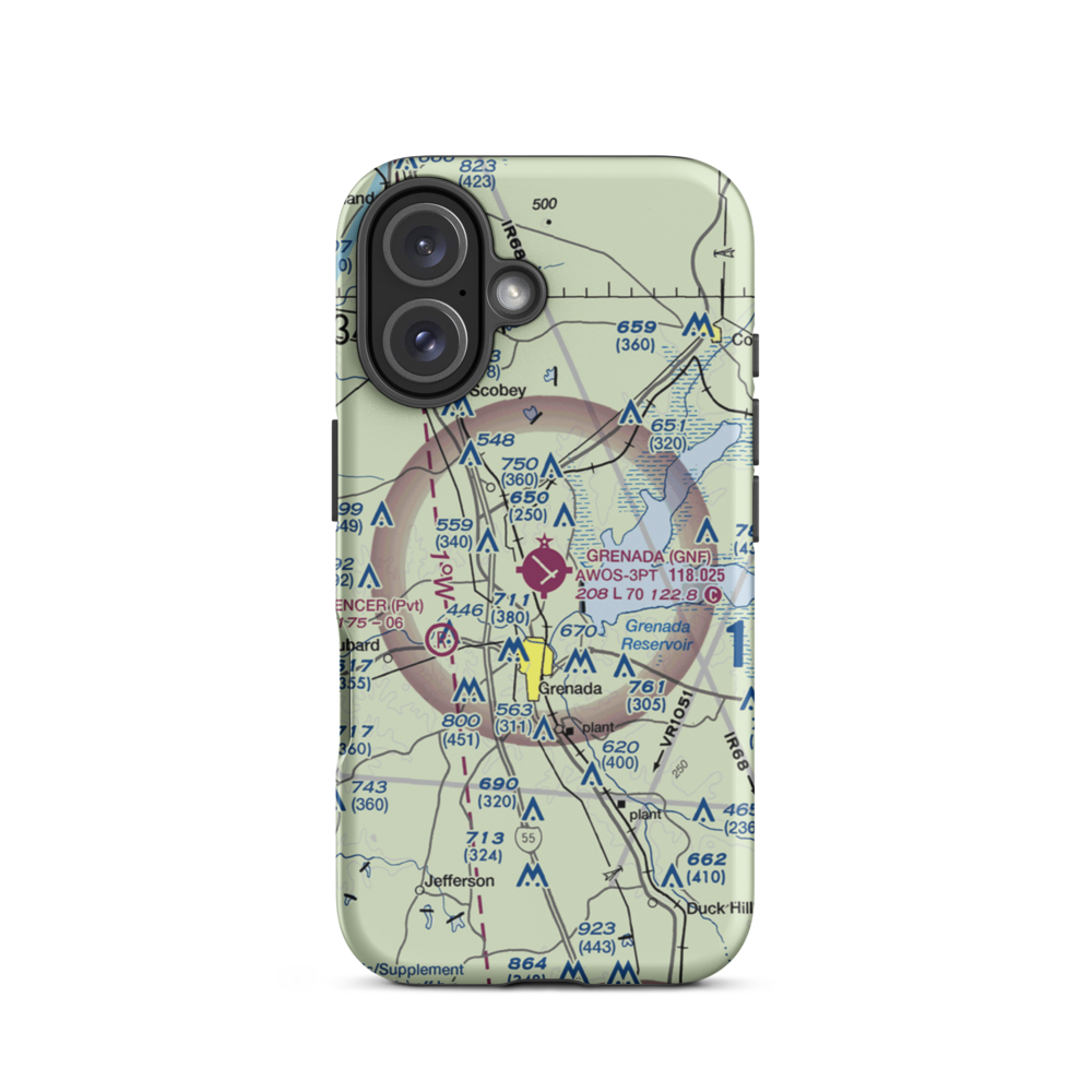 Grenada Municipal Airport (GNF) VFR Sectional  Tough iPhone Case iPhone 16 model shown