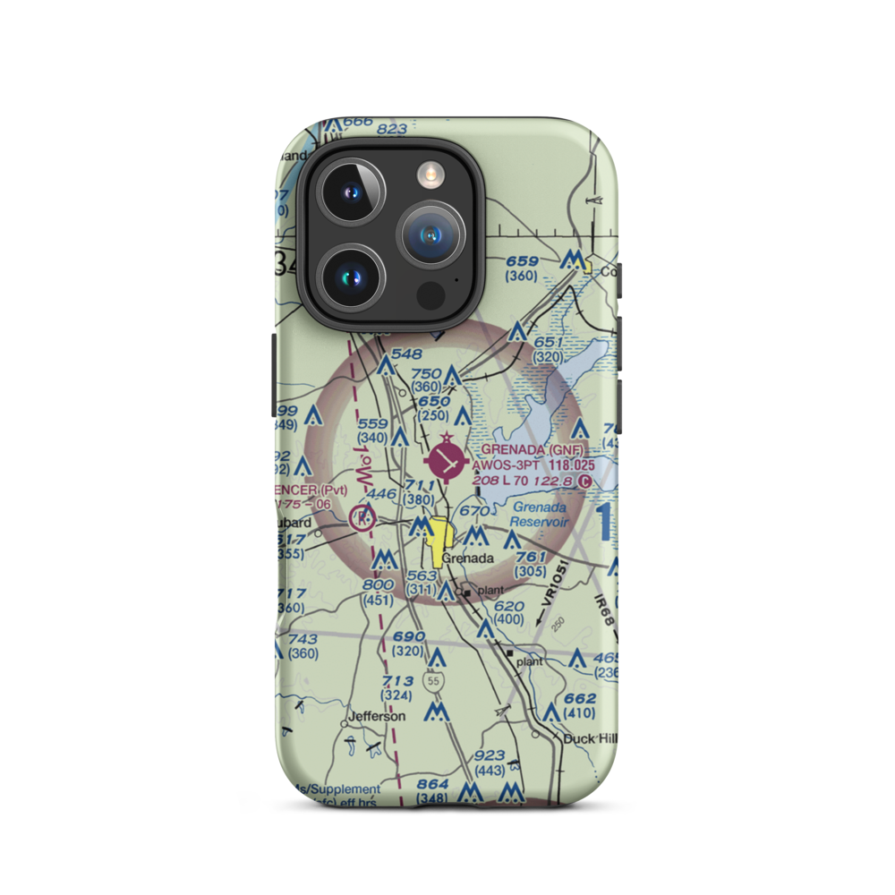 Grenada Municipal Airport (GNF) VFR Sectional  Tough iPhone Case iPhone 16 Pro model shown