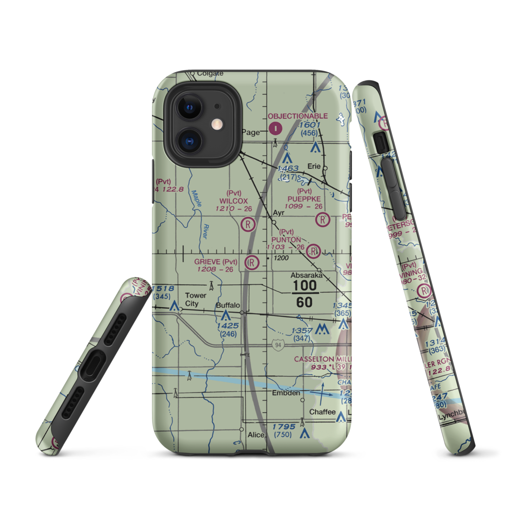 Grieve Airport (ND59) VFR Sectional  Tough iPhone Case iPhone 11 model shown