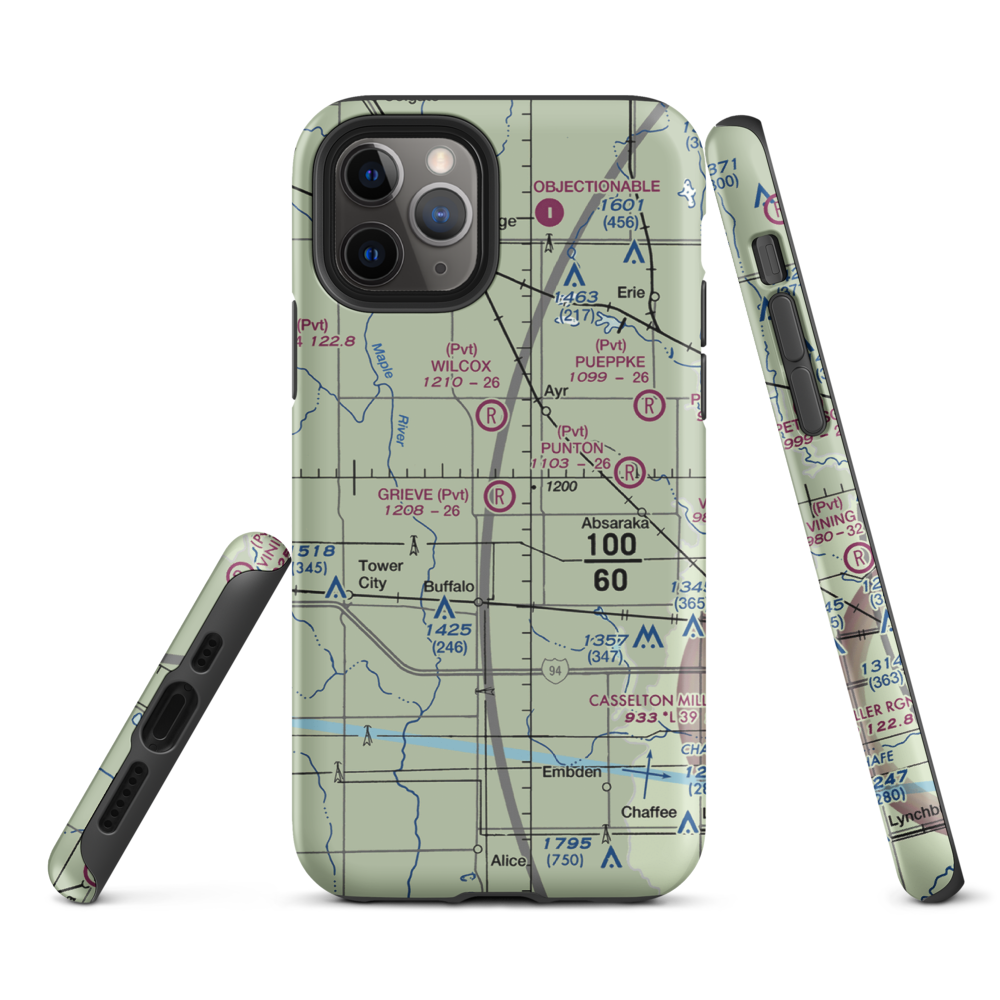 Grieve Airport (ND59) VFR Sectional  Tough iPhone Case iPhone 11 Pro model shown