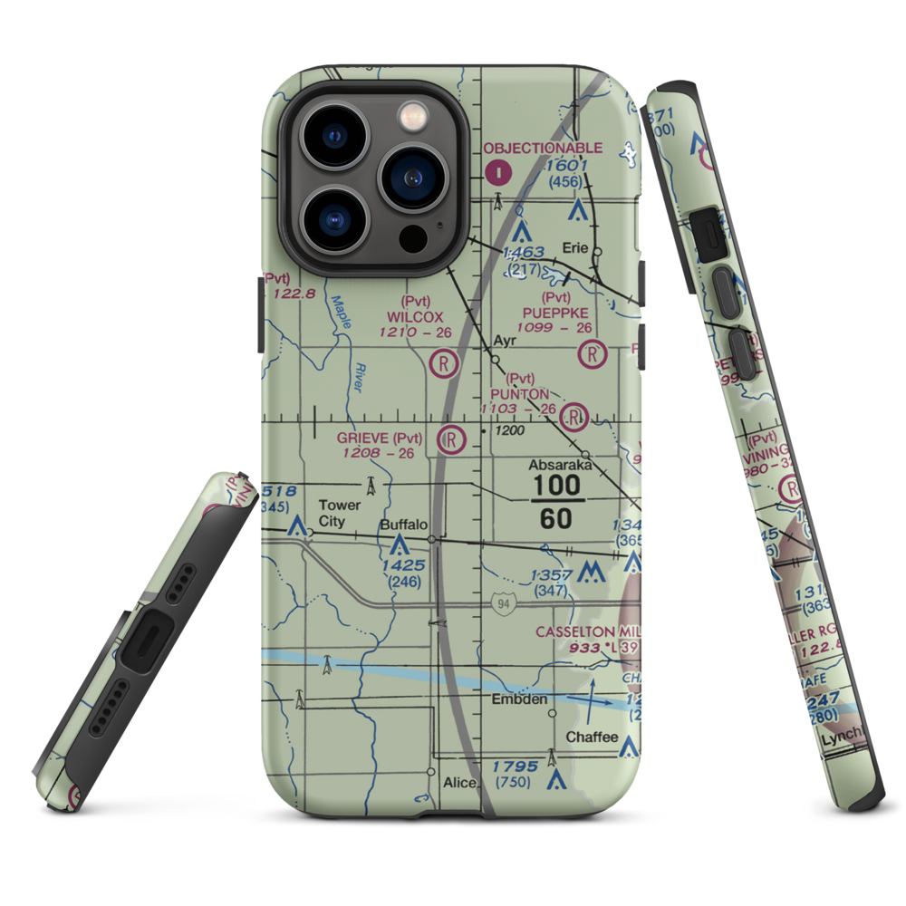 Grieve Airport (ND59) VFR Sectional  Tough iPhone Case iPhone 13 Pro Max model shown