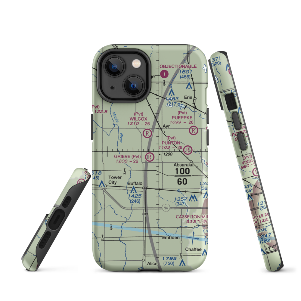 Grieve Airport (ND59) VFR Sectional  Tough iPhone Case iPhone 14 model shown